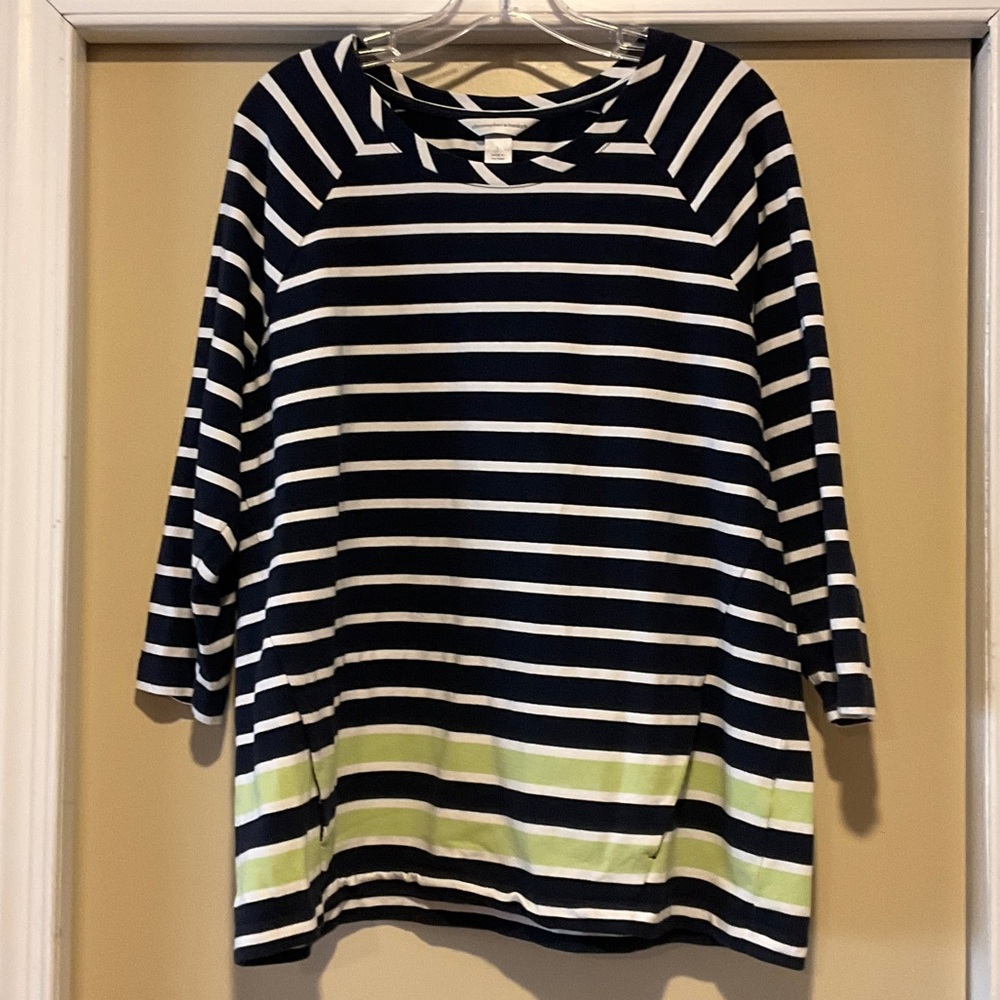 Christopher & Banks large classic black and White Stripe Long Sleeve Top